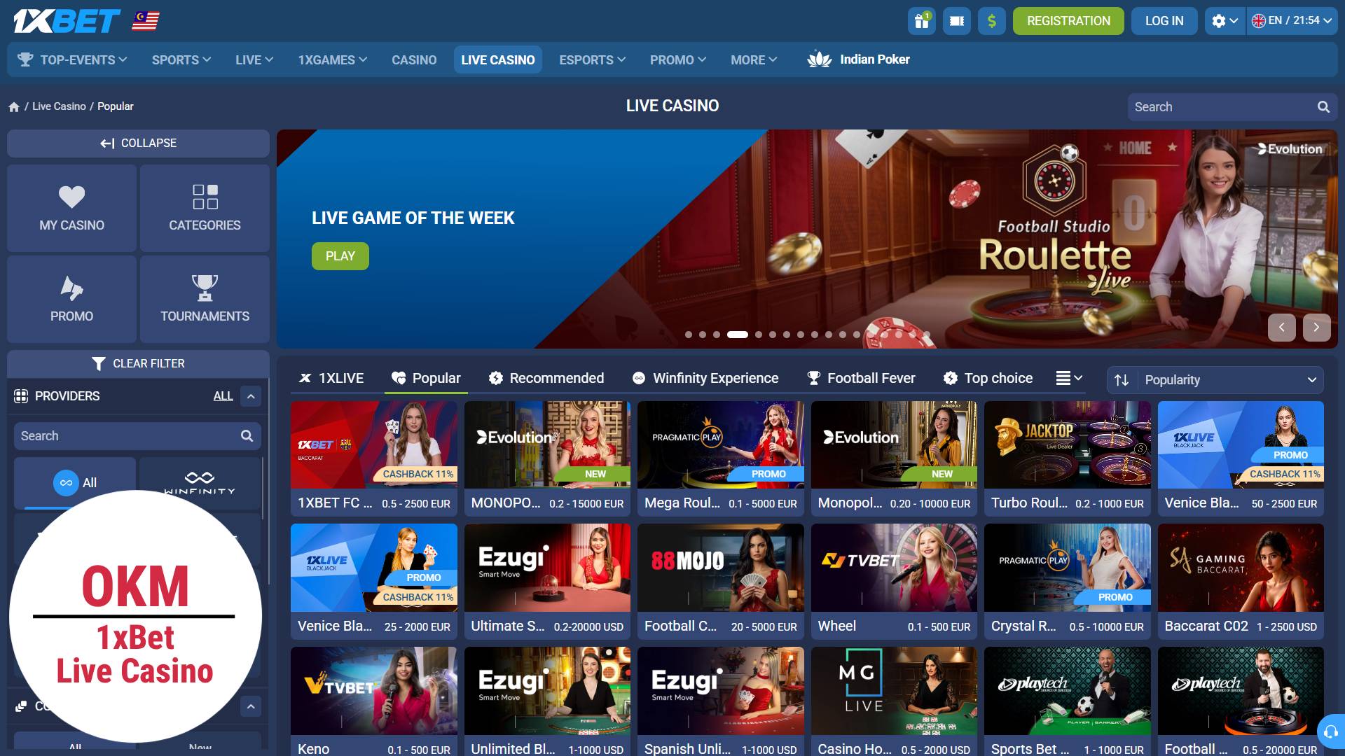 1xbet live casino