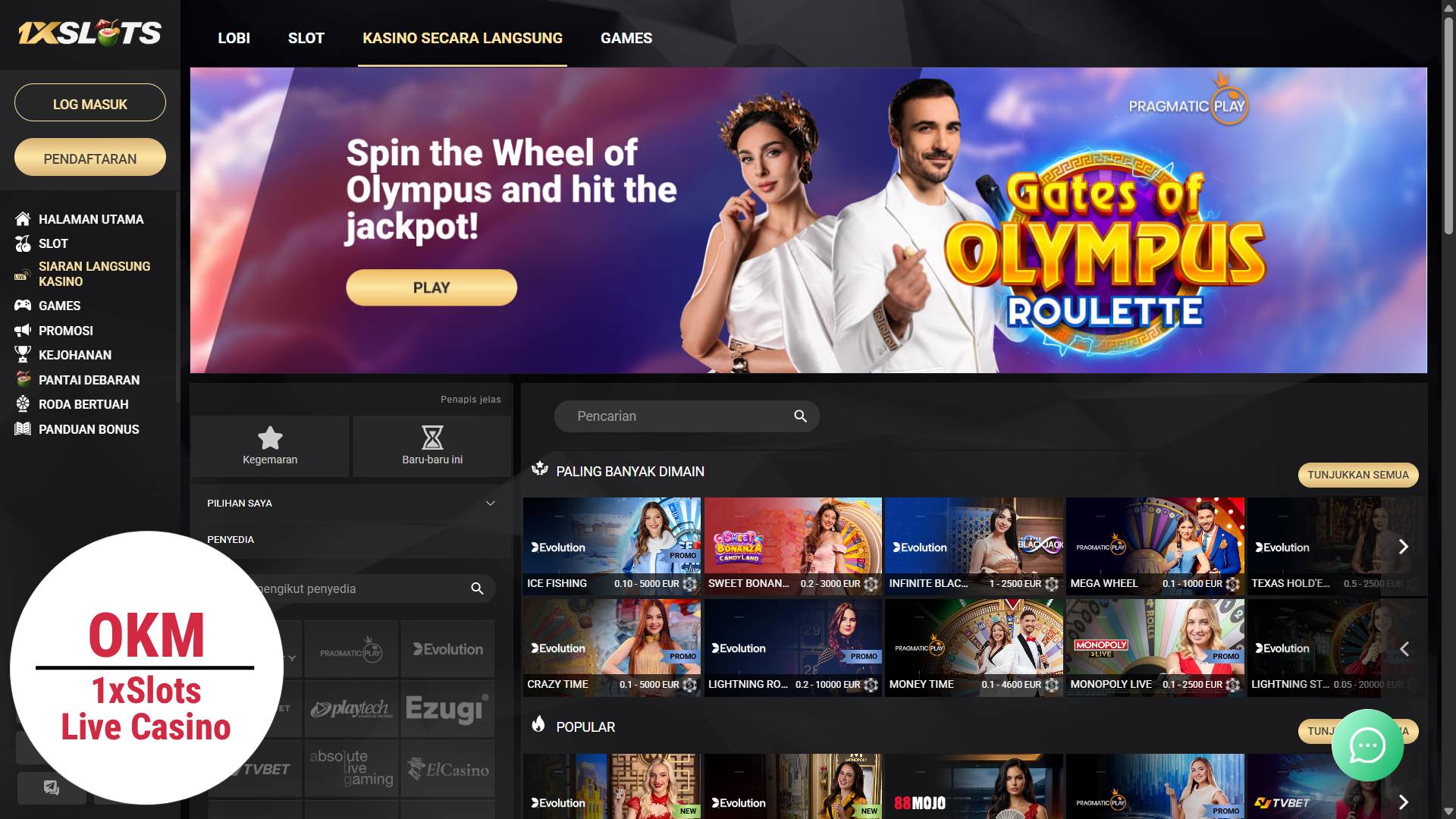 1xslots live casino