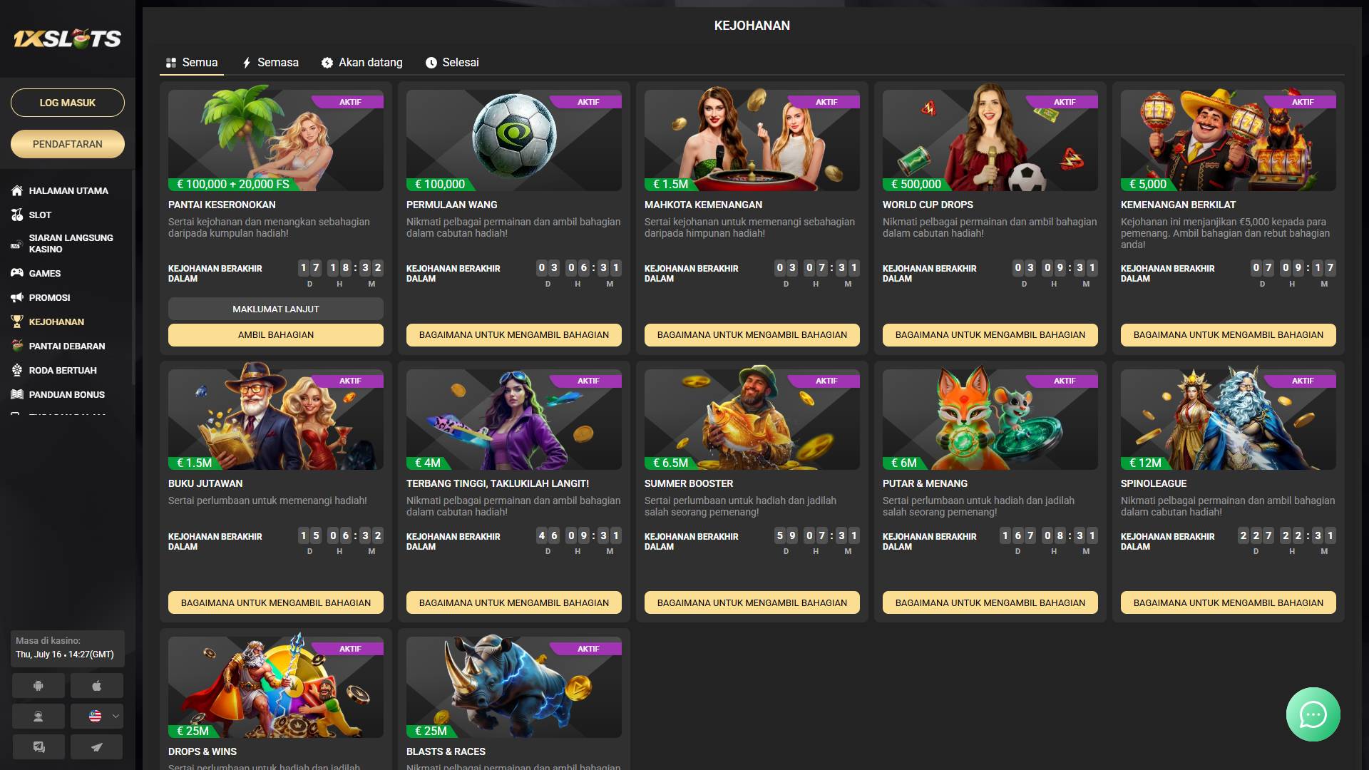 Tournaments in casino 1xslots