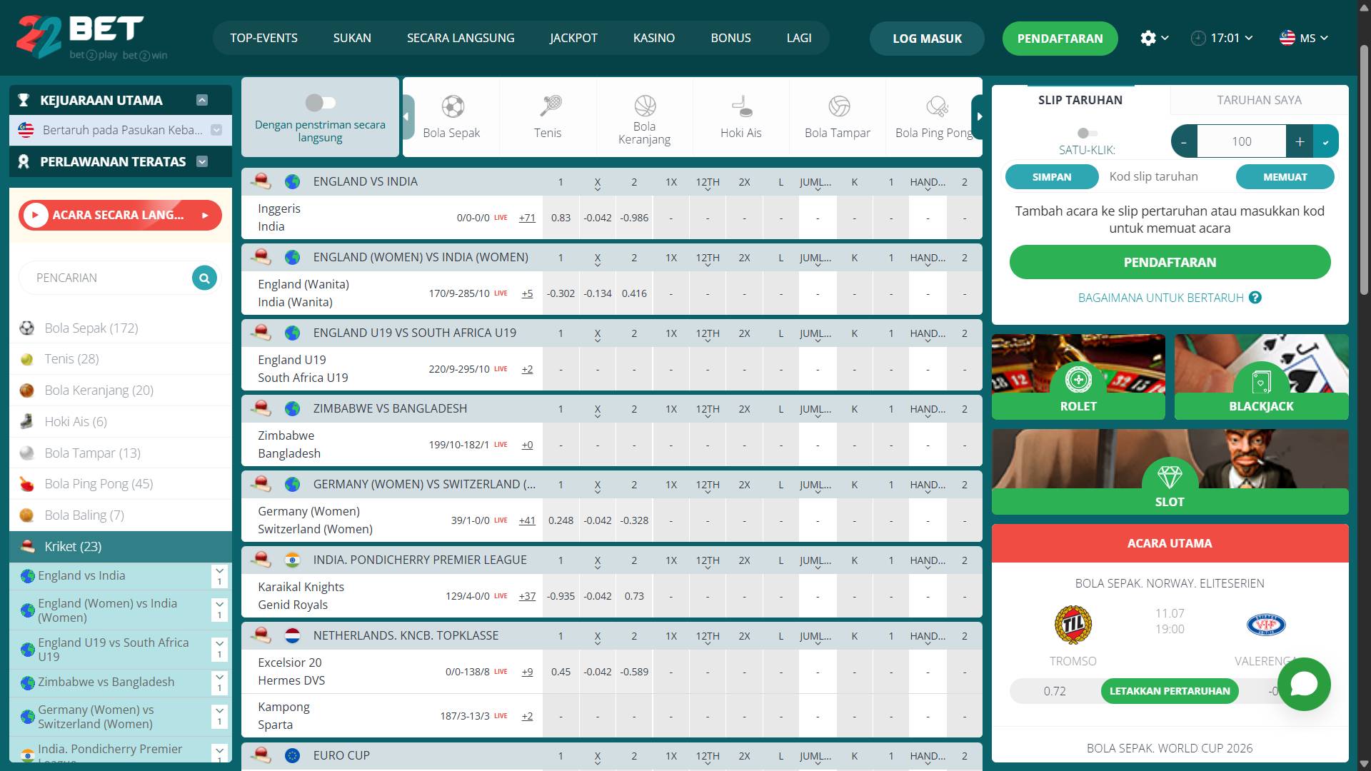 22 bet cricket online betting