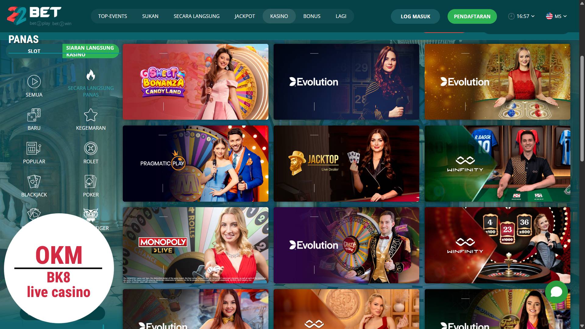 22bet live casino