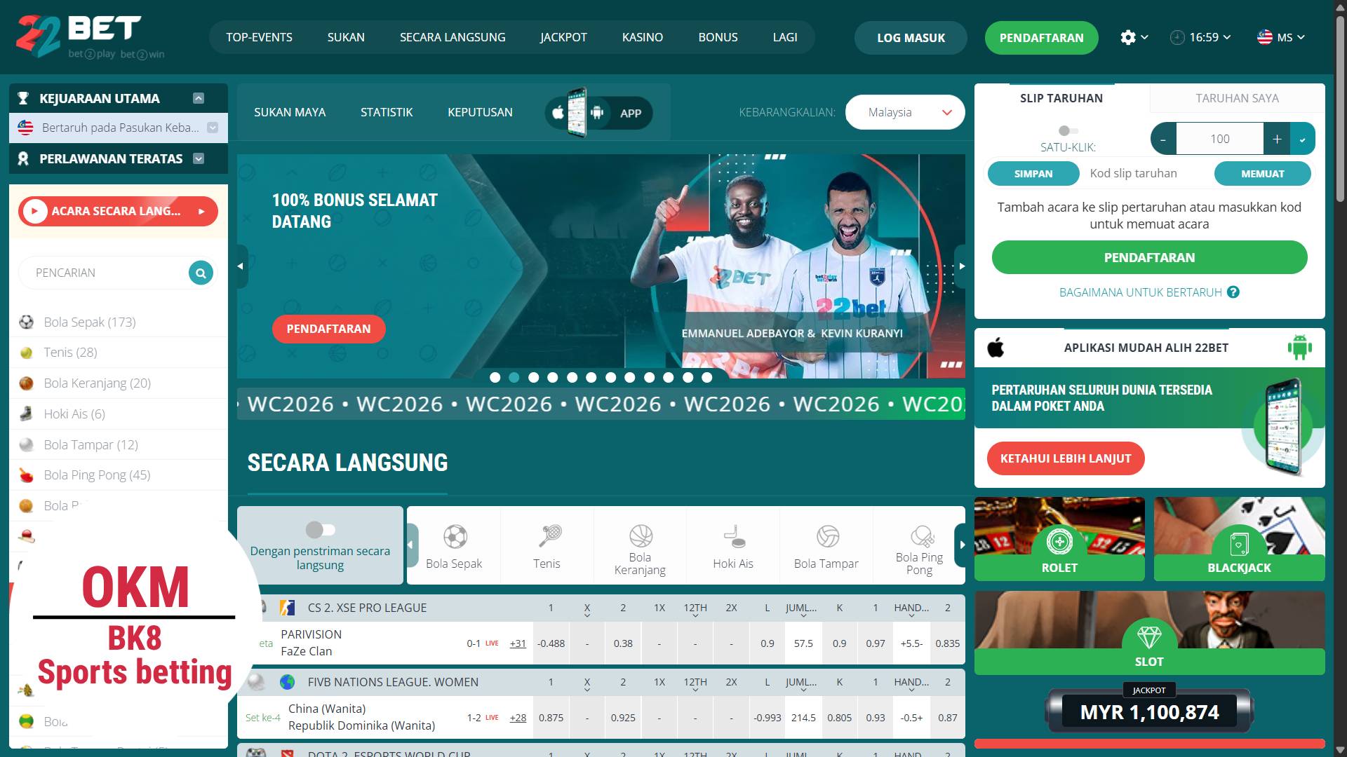 22bet sport betting casino