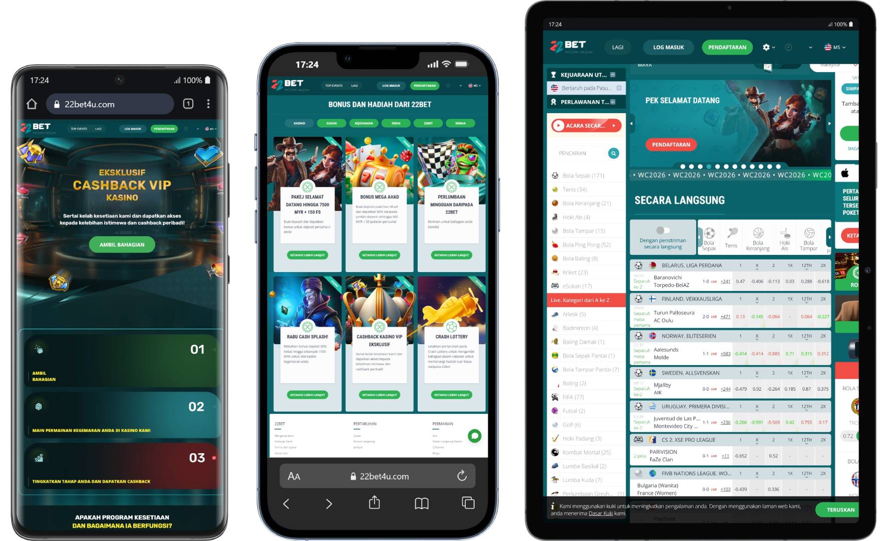 Compatible devices for kasino 22bet Malaysia