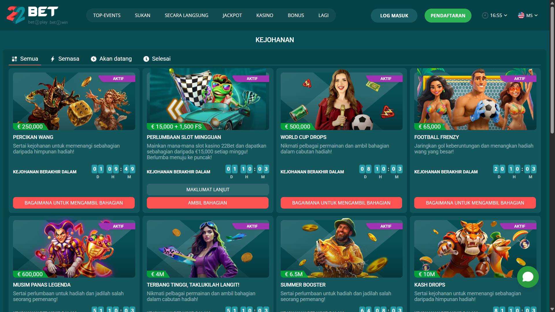 Tournaments kasino 22bet
