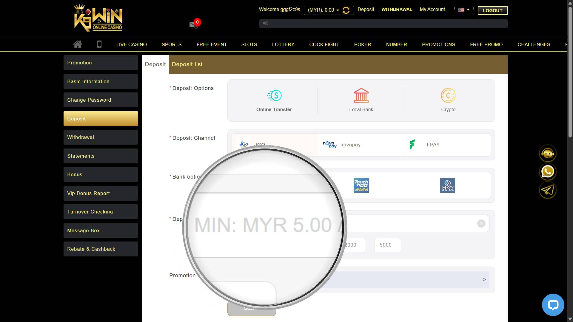 Minimum deposit at Duitnow eWallet casino