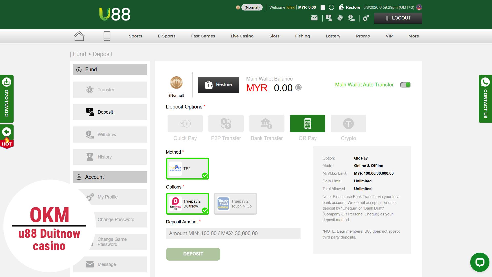 u88 Duitnow eWallet casino