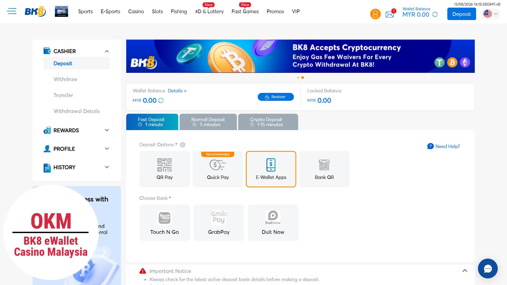 BK8 eWallet casino