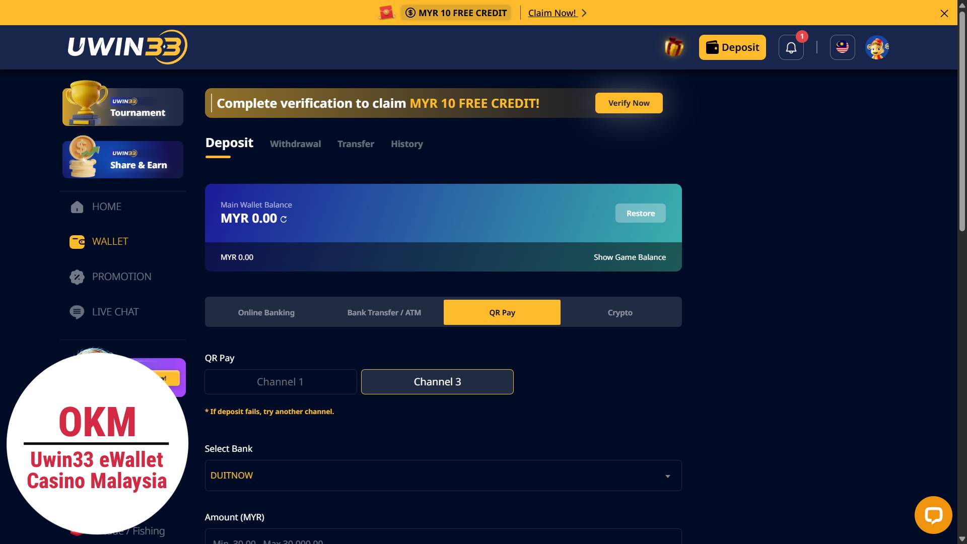 Uwin33 Malaysia online casino e wallet