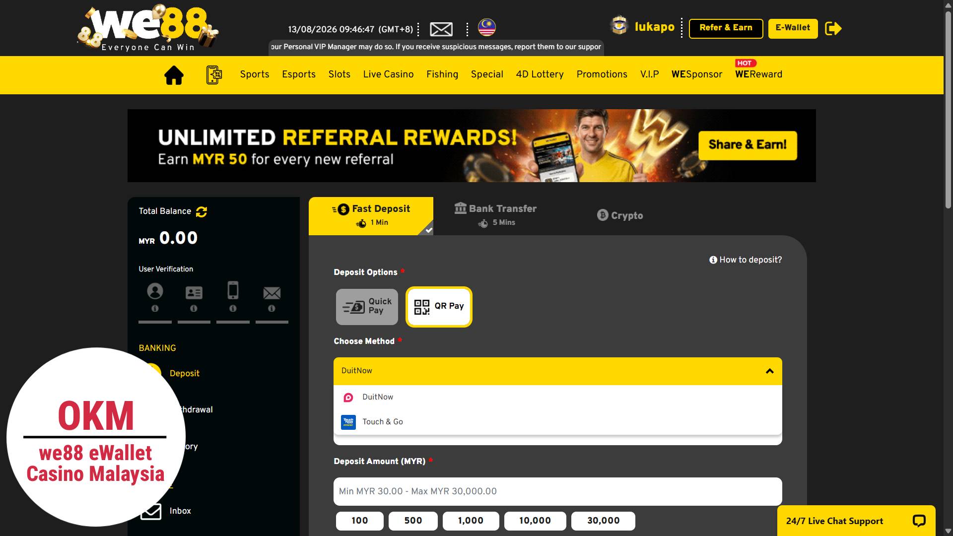 we88 ewallet online casino