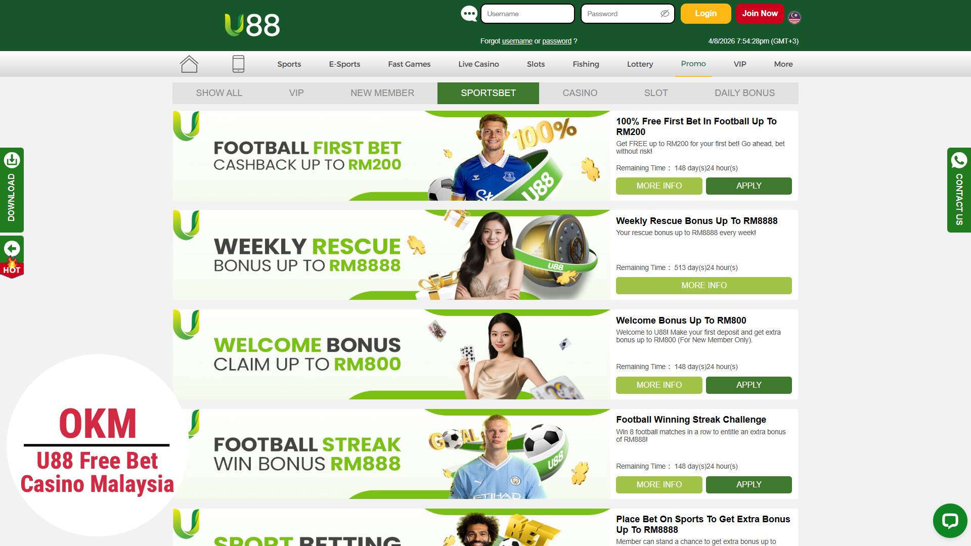 u88 free bet online casino Malaysia