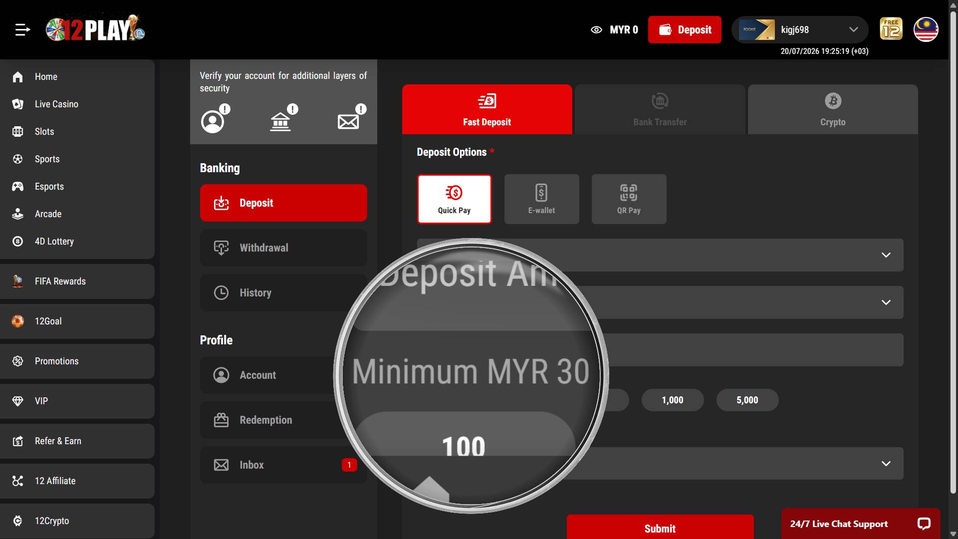 Minimum deposit RM30