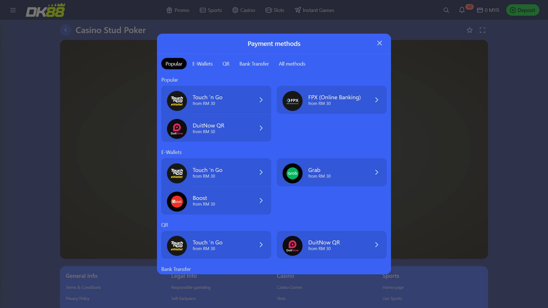 Deposit options in poker online