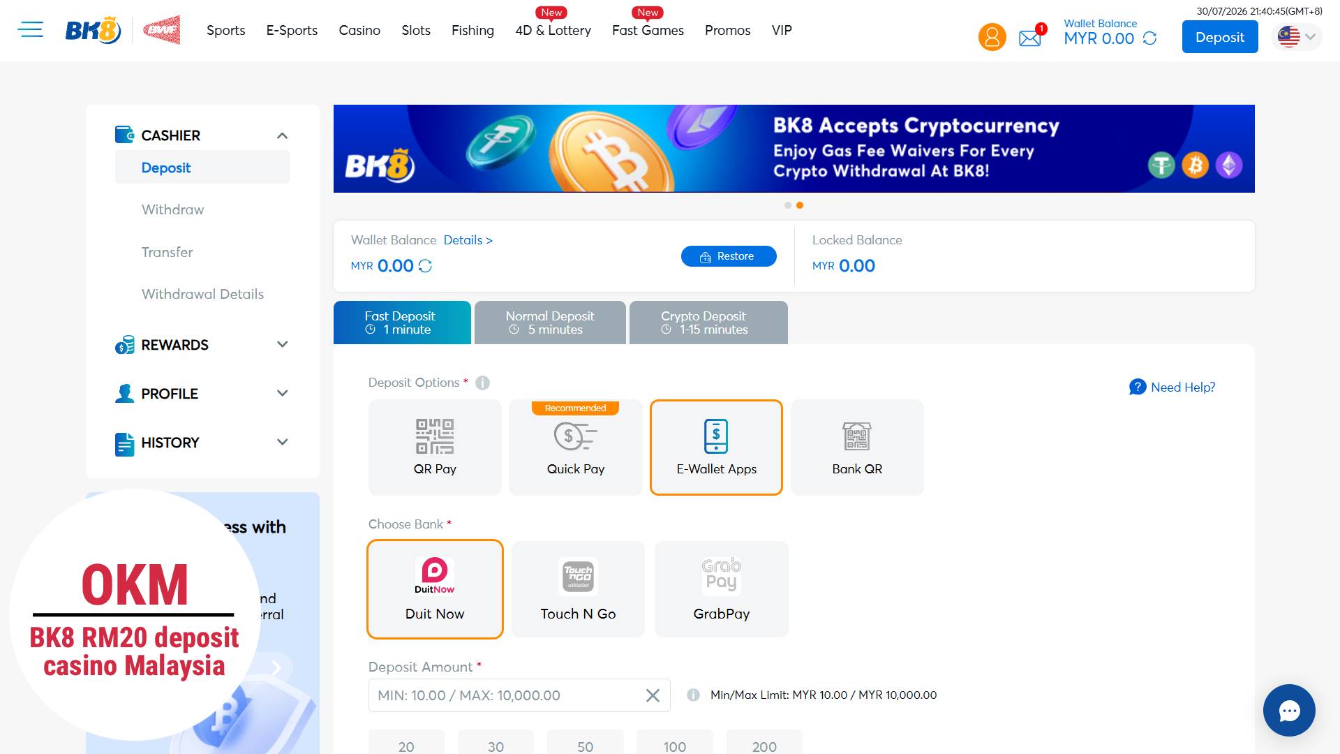 BK8 rm20 deposit casino Malaysia