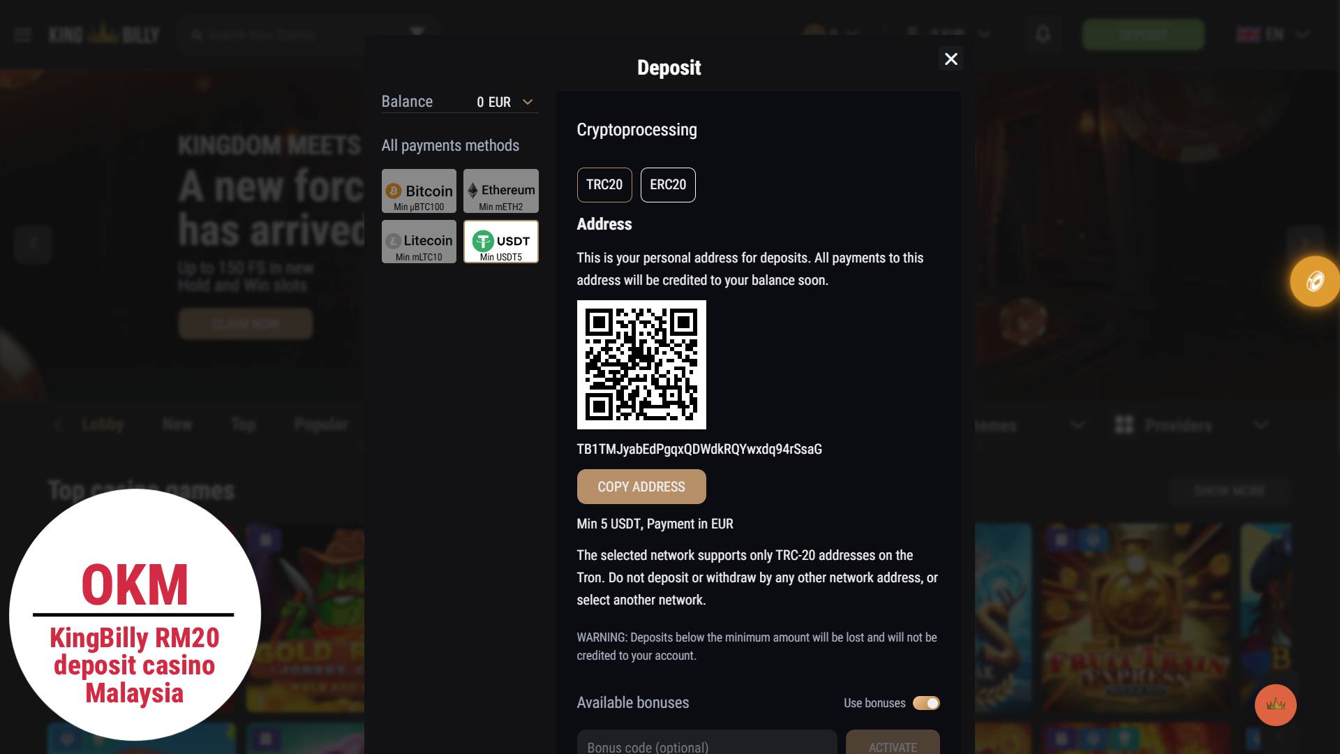 Kingbilly RM20 deposit casino