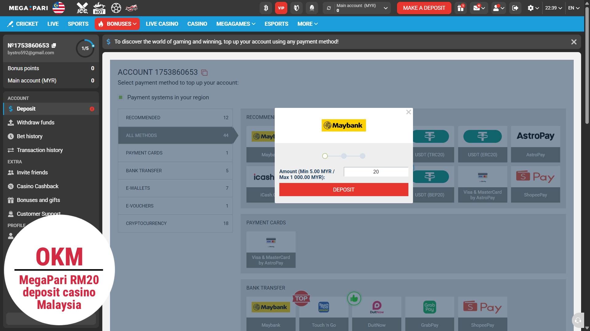Megapari rm20 deposit casino Malaysia