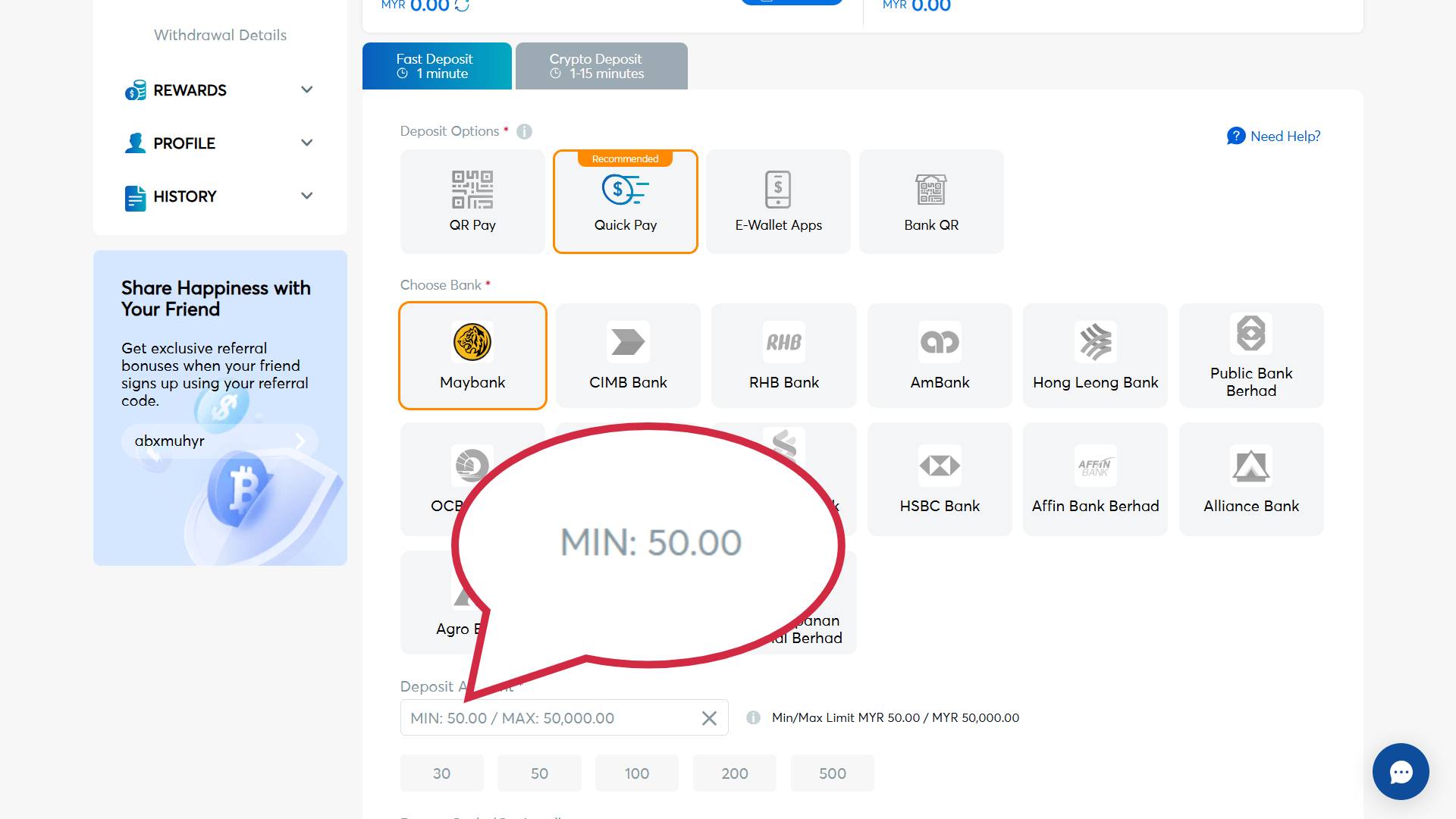 RM50 deposit casino
