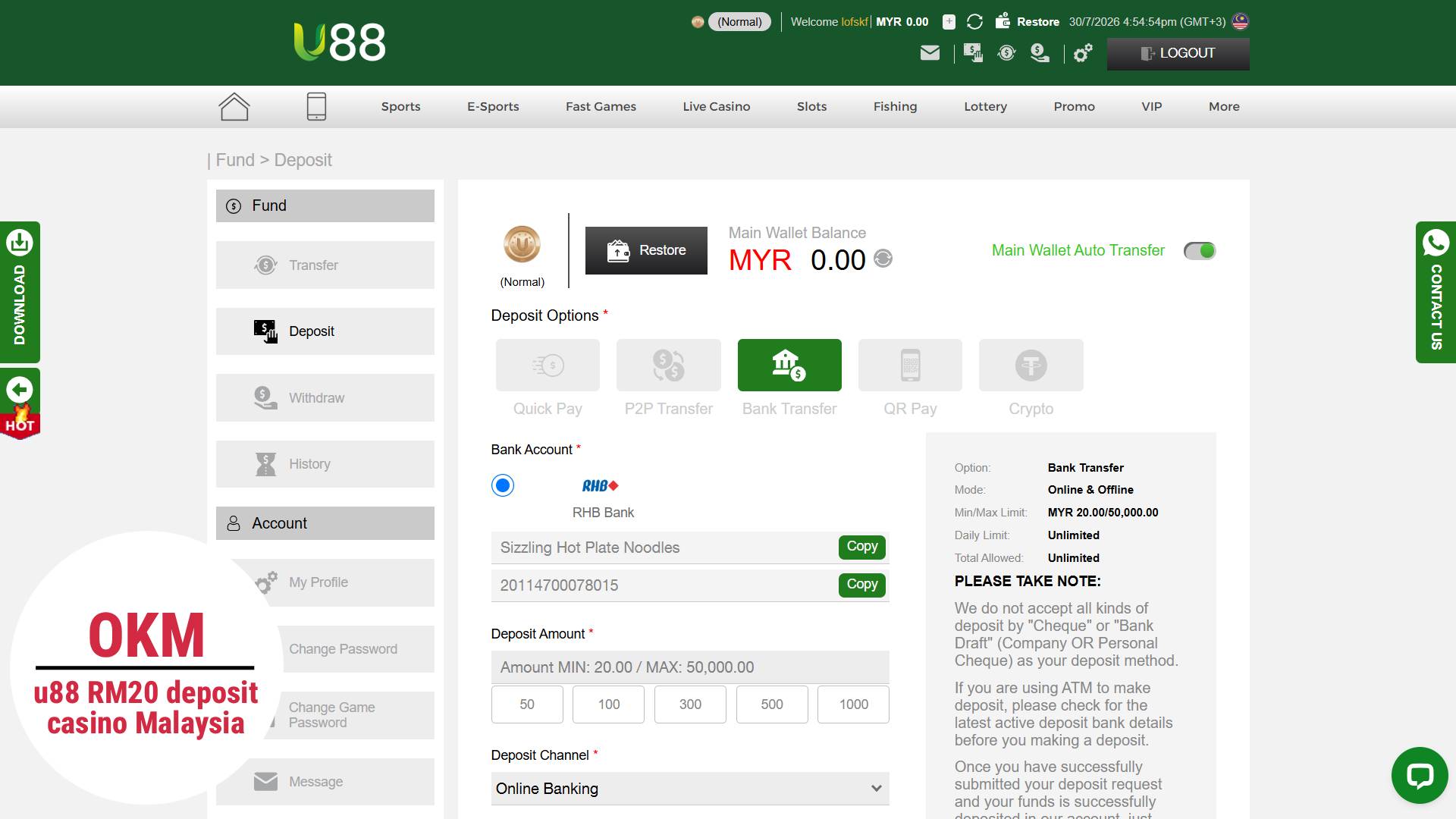 u88 deposit myr20 casino
