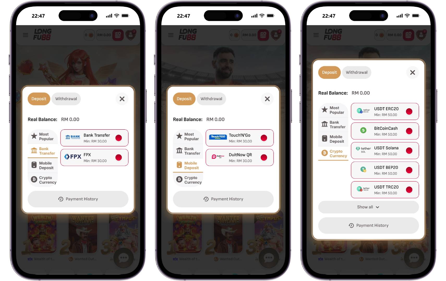 Available payment methods at Malaysia rm30 casino