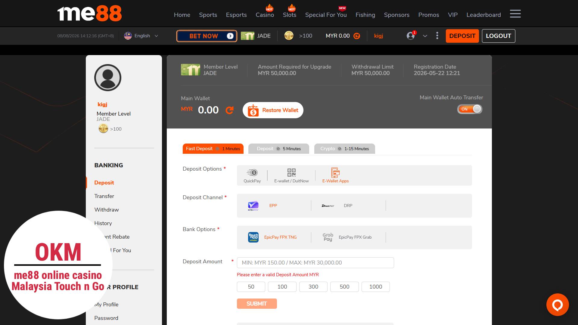 Me88 TNG eWallet online casino
