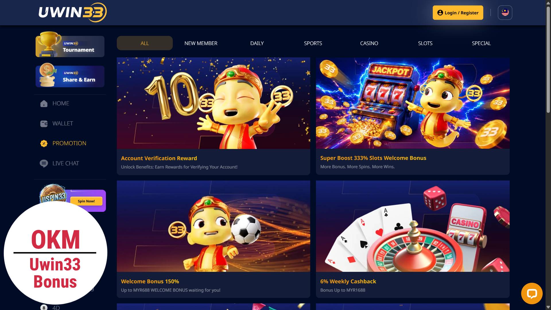 Uwin33 bonus casino Malaysia