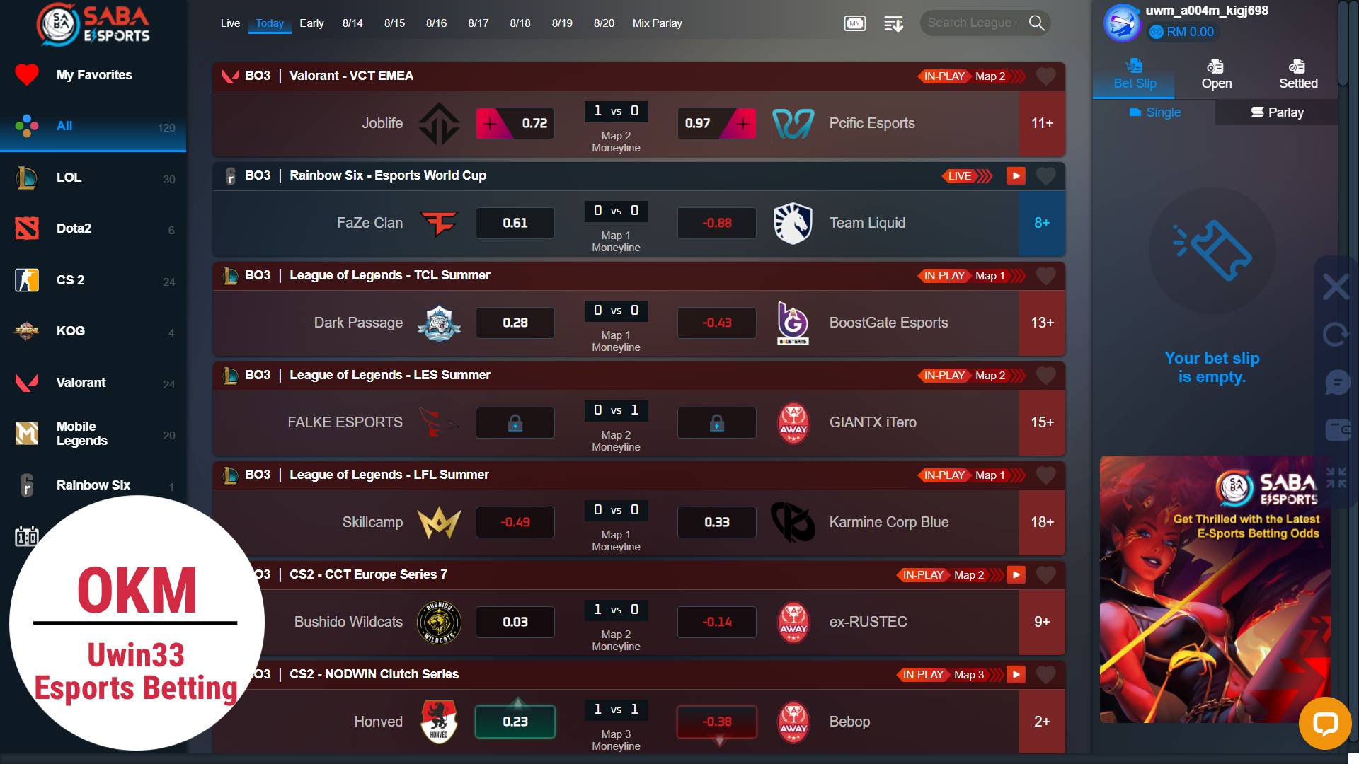 Uwin33 eSports betting malaysia