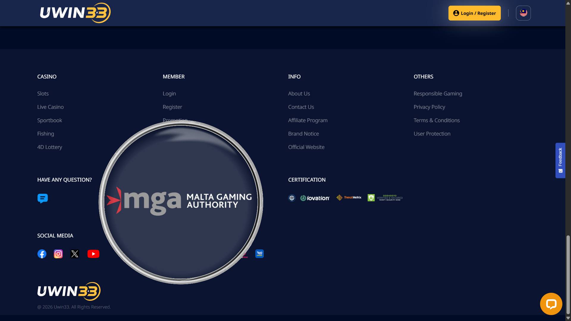Uwin33 MGA licence casino