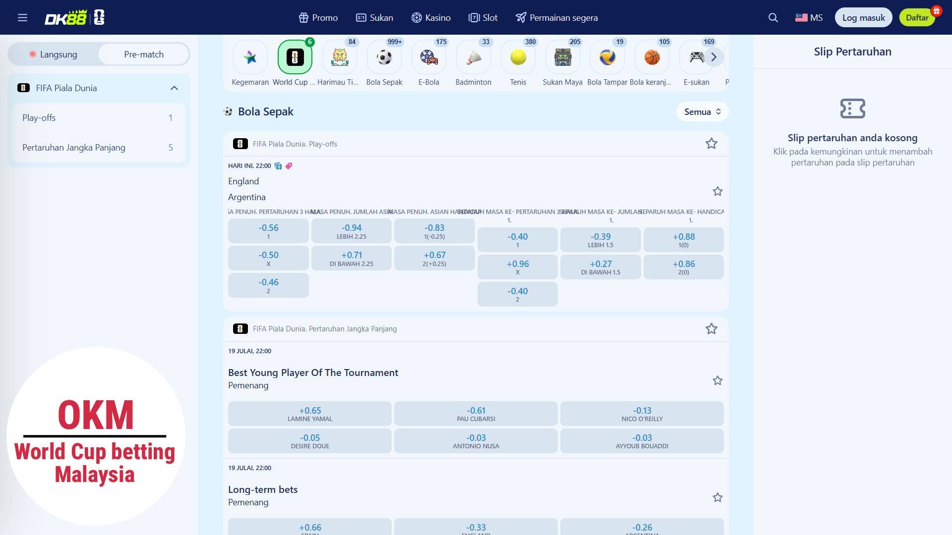 DK88 casino world cup betting