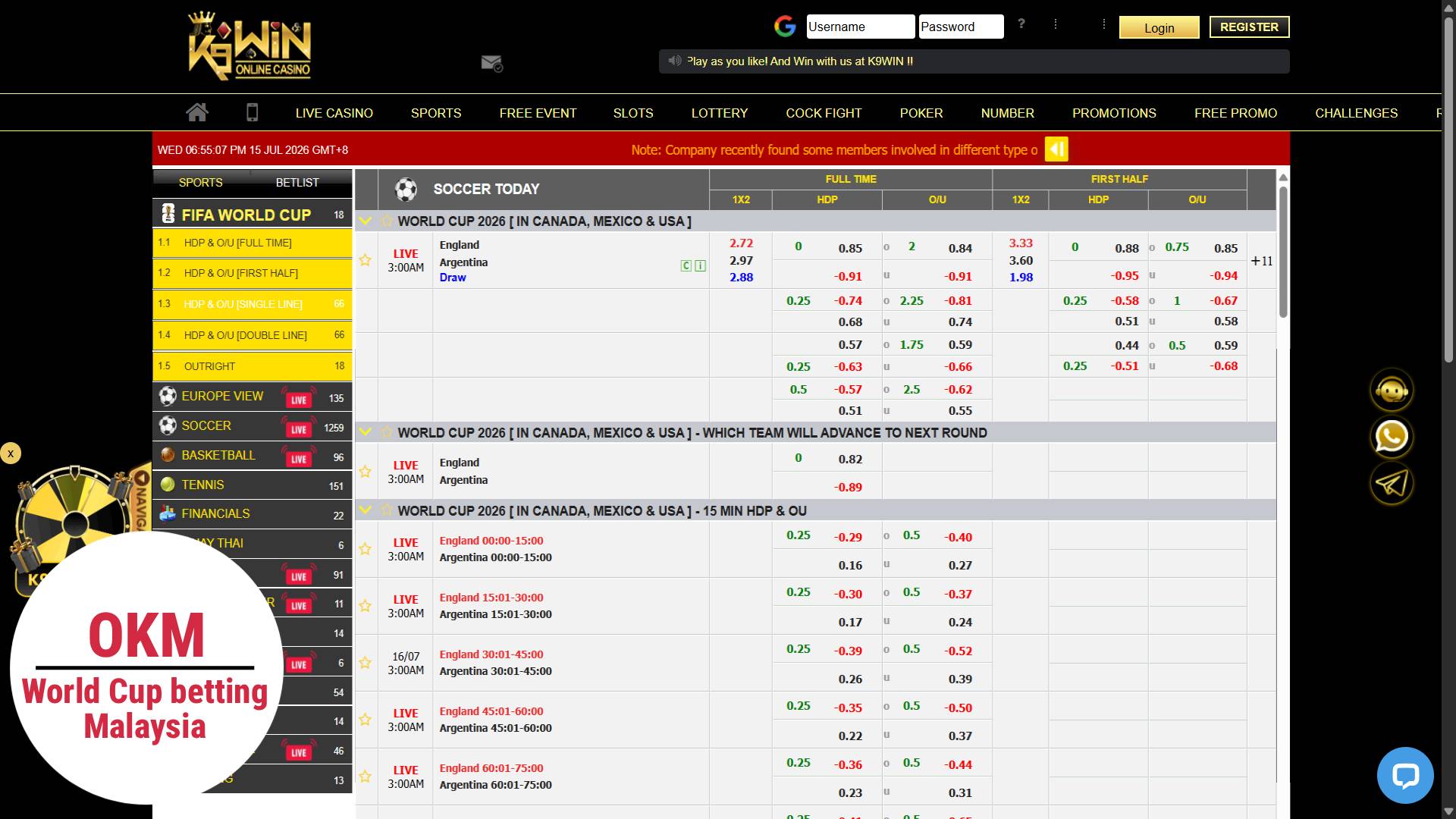 K9win casino world cup betting