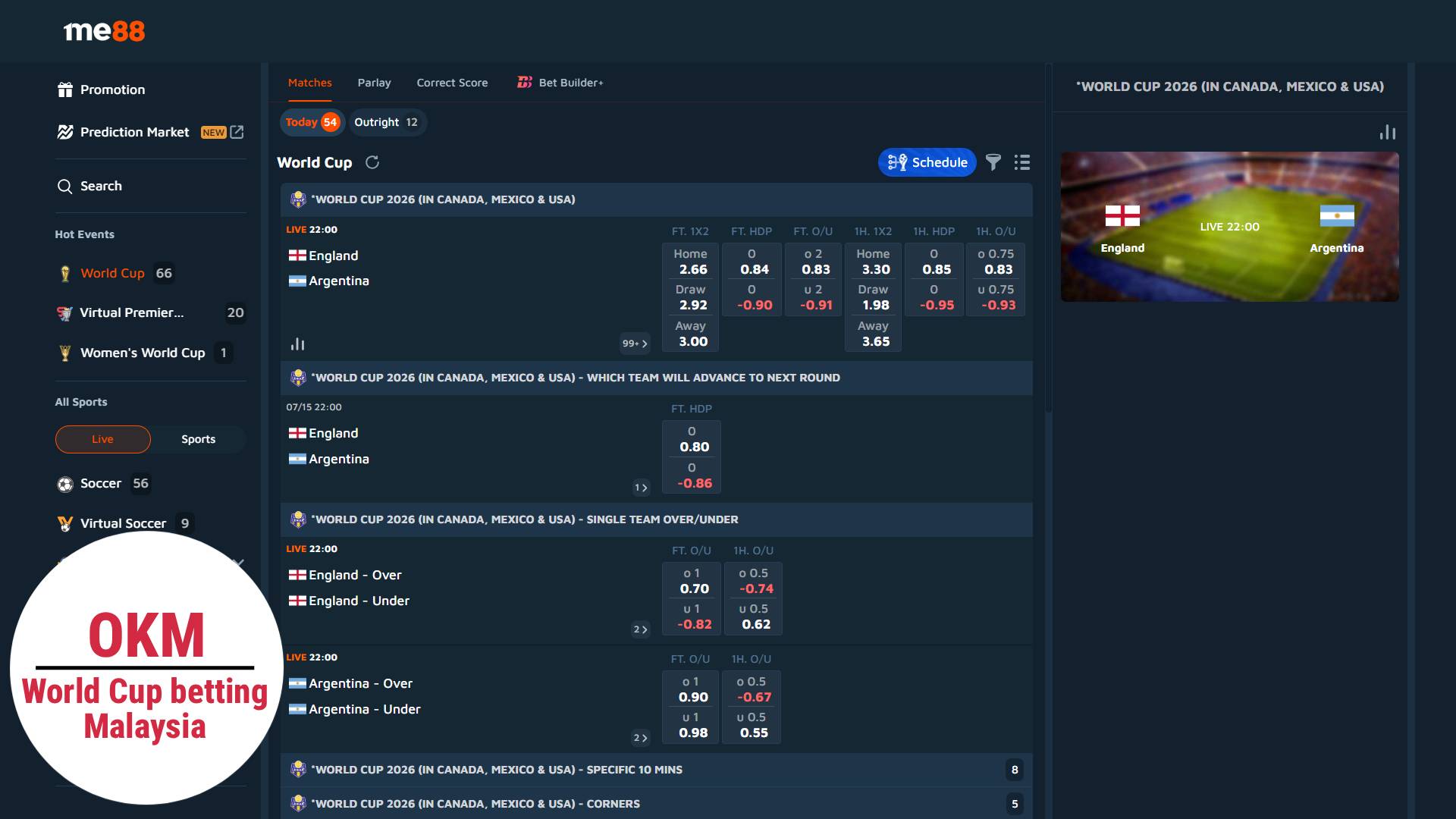 Me88 casino world cup betting