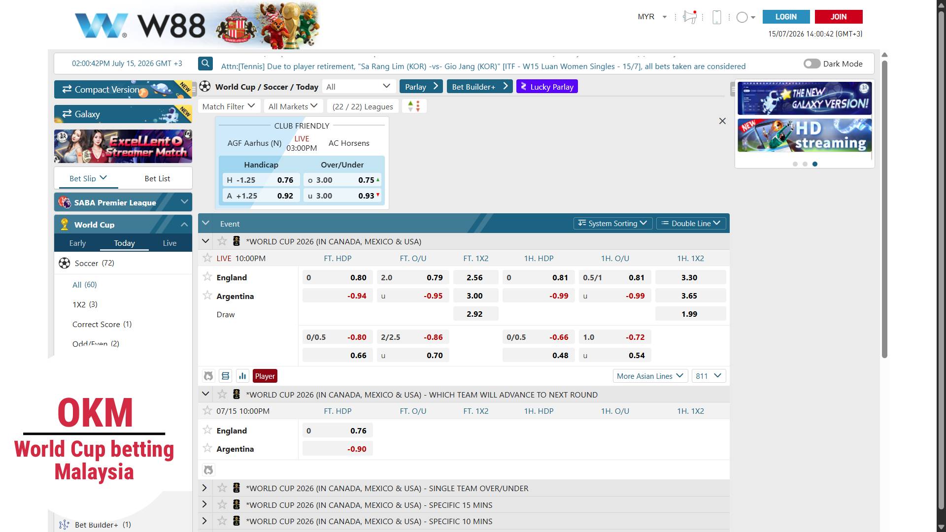 W88 casino world cup betting